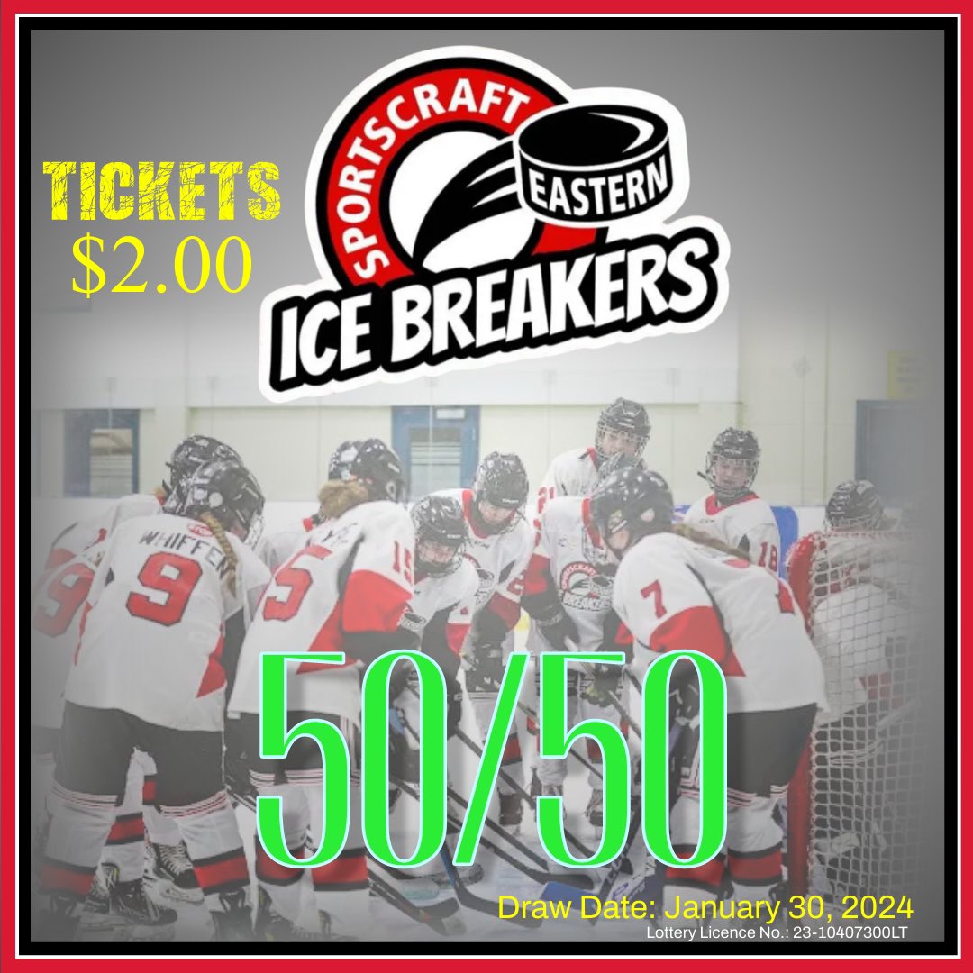 The Ice Breakers are once again selling 50/50 tickets with a draw date on January 30th

So far, we have given away prize money of $18,417 in November and $15,052 in December.

Get your tickets from any member of the U13 IceBreakers and you could be our January winner