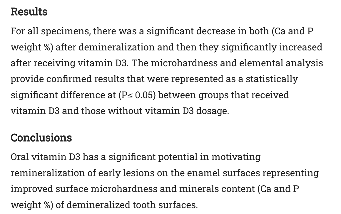 Very interesting study

Vitamin D3 changes your saliva to remineralize your teeth and prevent cavities

if youre getting lots of cavities its a sign of low vitamin d