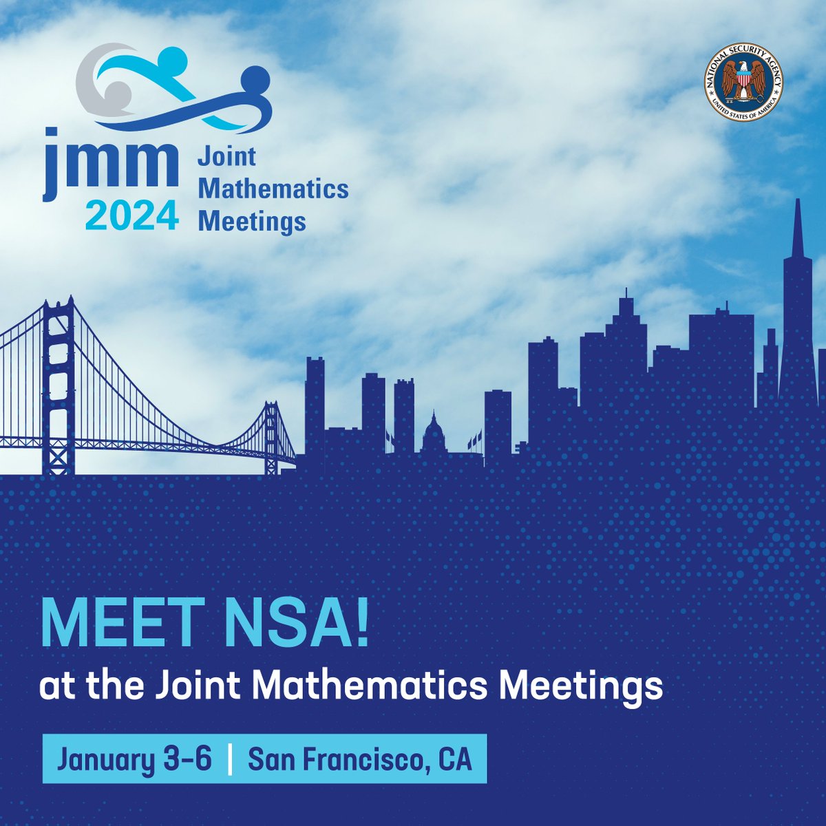 NSAGov's tweet photo. Itโs only logical that the nationโs largest employer of #mathematicians attends the largest mathematics gathering in the world! Letโs chat about NSAโs amazing career opportunities at the @JointMath event this week. #jmm #jmm2024 https://t.co/vJHdBonm5V #mathcareers https://t.co/uI3YLZ8vkv