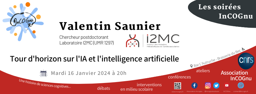 La prochaine soirée-débat aura lieu le Mardi 16 Janvier à 20h !  Ce sera Valentin Saunier qui nous parlera d'IA et d'intelligence artificielle.  Venez nombreux ! 🤗
On pourra en profiter pour fêter la nouvelle année 2024 ! 🥳🥳
<a href="/CNRS_Toulouse/">CNRS Occitanie Ouest</a>