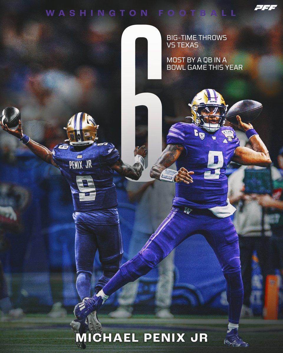 PFF_College's tweet photo. Michael Penix Jr was on another level in the Sugar Bowl🏹

@UW_Football https://t.co/Nrv0fZ6H9p
