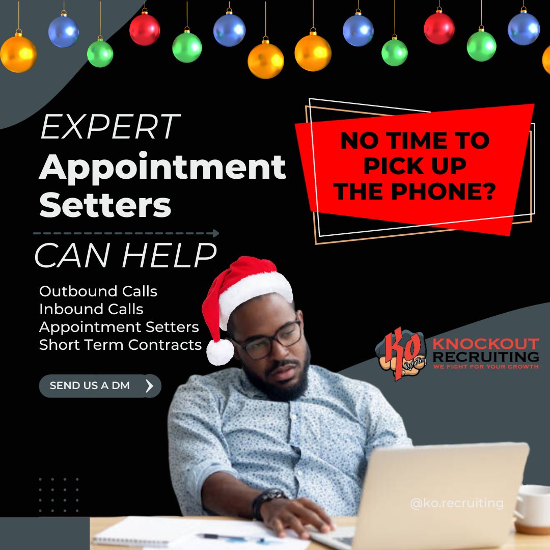 ko_recruiting's tweet photo. Recovering from the jolly Christmas and New Year break? Let KO pick up the phone for you!

#korecruiting #appointmentsetters #leads #recruiting #virtualassistant #calling #coldcalling #callcenter #telemarketing #scheduler #LeadGeneration #InsuranceLeads #InsuranceMarketing https://t.co/PjqgdTtLi1