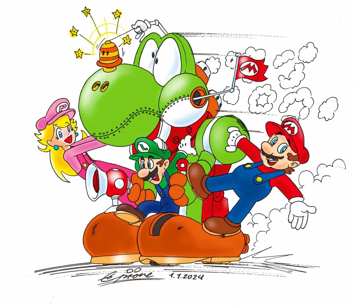 RedstonerDaku's tweet photo. Yatter-Mario! This came to my mind as soon as Walupeach came out.
#yatterman #timebokan #wapeach #walupeach #Mario https://t.co/Tz2uszOfyu
