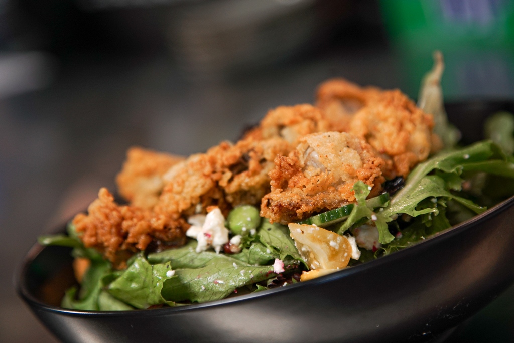 Just what the doctor ordered! 👩‍⚕️ 😋 Our 'Rake It Through The Garden' Salad with fried oysters! 🥗 🍴 Y'all come #GetchaSome! 
.
.
.
#WatersoundVillageMarket #newrestaurant #neighborhoodbar #watersoundtowncenter #30a #sowal #HartleyRestaurantGroup
