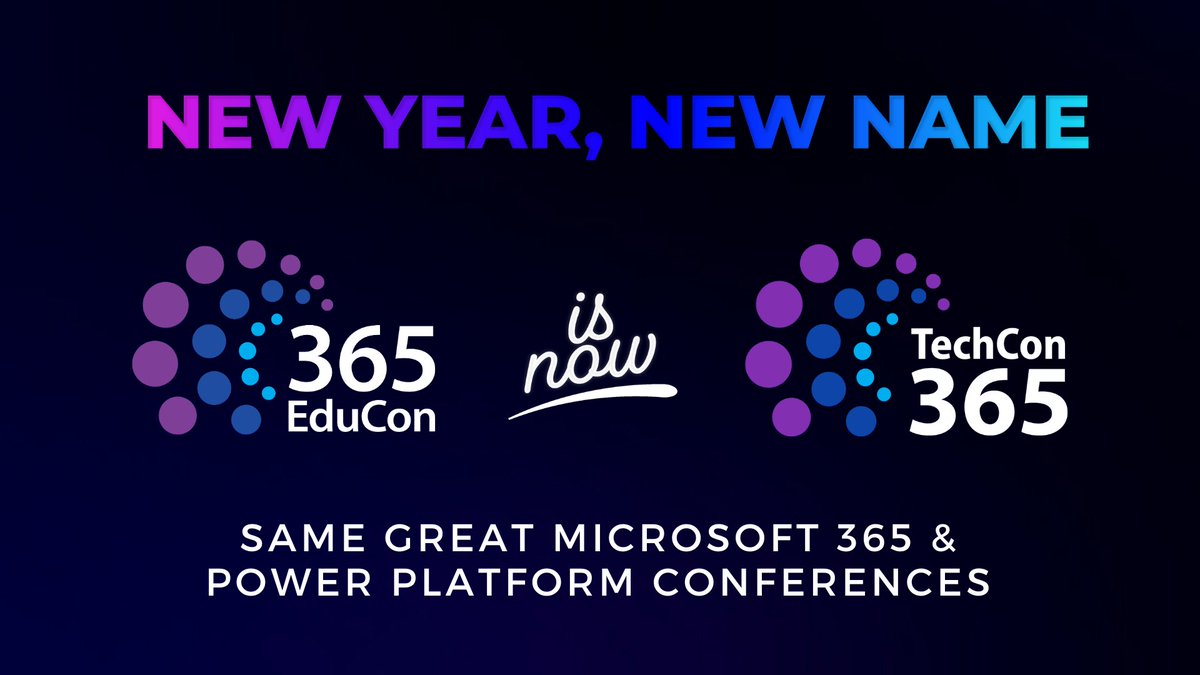 We’re excited to announce that 365 EduCon is now TechCon365! 🎉 This change reflects our broad scope of empowering professionals in Microsoft 365, Power Platform, and AI. New name, same exceptional content &amp; top-notch speakers. Join us in 2024! #TechCon365