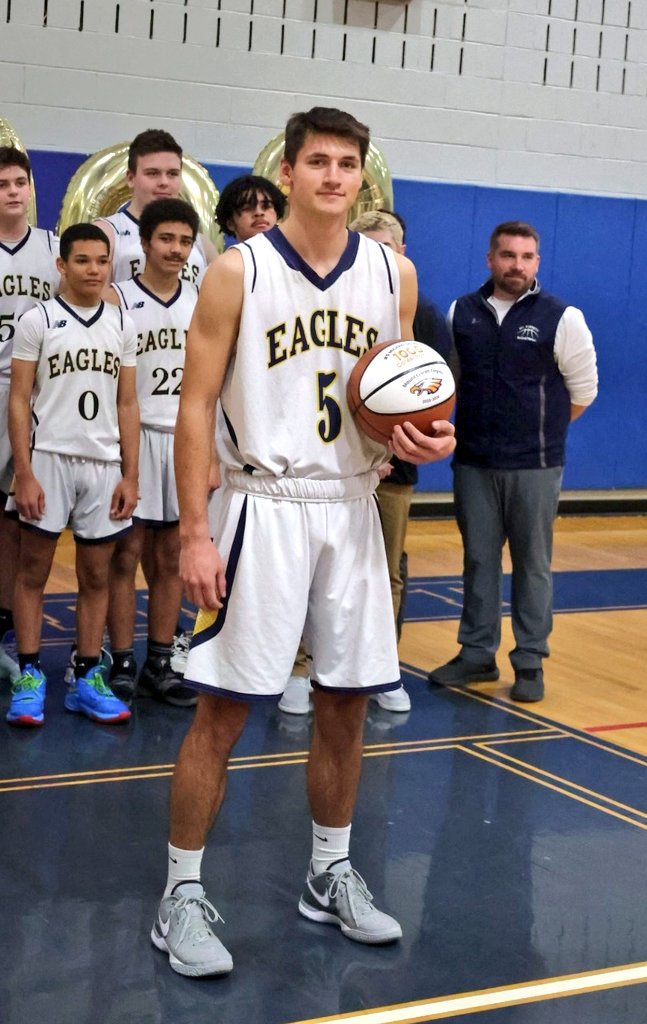 WalshWrites89's tweet photo. Here in Sheffield where Mount Everett senior Michael Ulrich is being honored for scoring his 1,000th point before the Eagles' home game vs. Lenox. https://t.co/IhtVa4OkoN