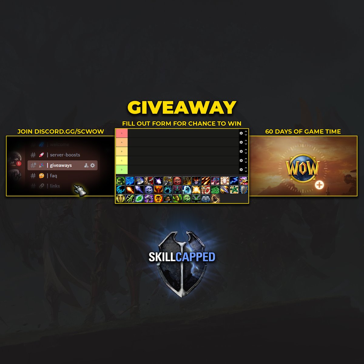 Join our Discord for a chance at winning 60 days of game time! All you have to do is fill out a simple form in our giveaways tab.