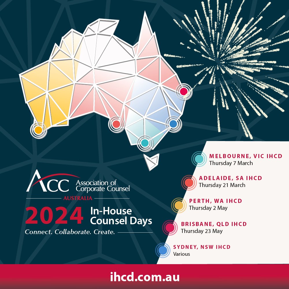 🎉 Happy New Year! 🎉 Ready to transform your legal practice in 2024? Set resolutions to elevate your work, communication, and networking! Join ACC Australia's 2024 In-House Counsel Days to kick off your professional development. 🚀 #ihcd24 #byinhouse