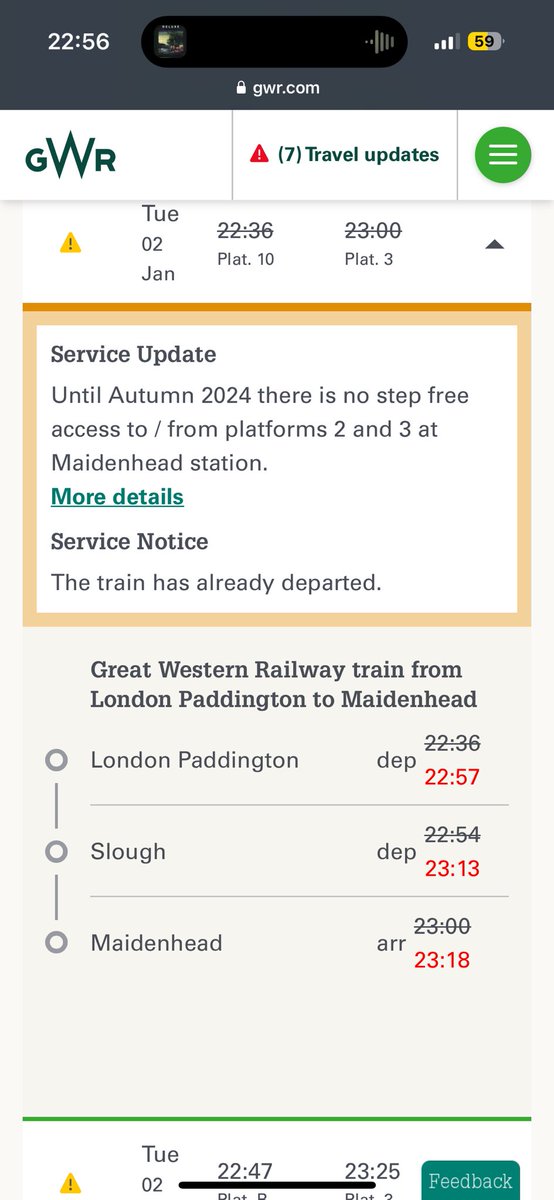 alexedwards_101's tweet photo. @GWRHelp Hi Ryan. This is the page. Should I assume service is cancelled? The train has already departed is slightly concerning, it should probably also be looked at by the relevant department… the service has also disappeared from the public departure board. Thanks for replying though! https://t.co/b4gASAKn4V