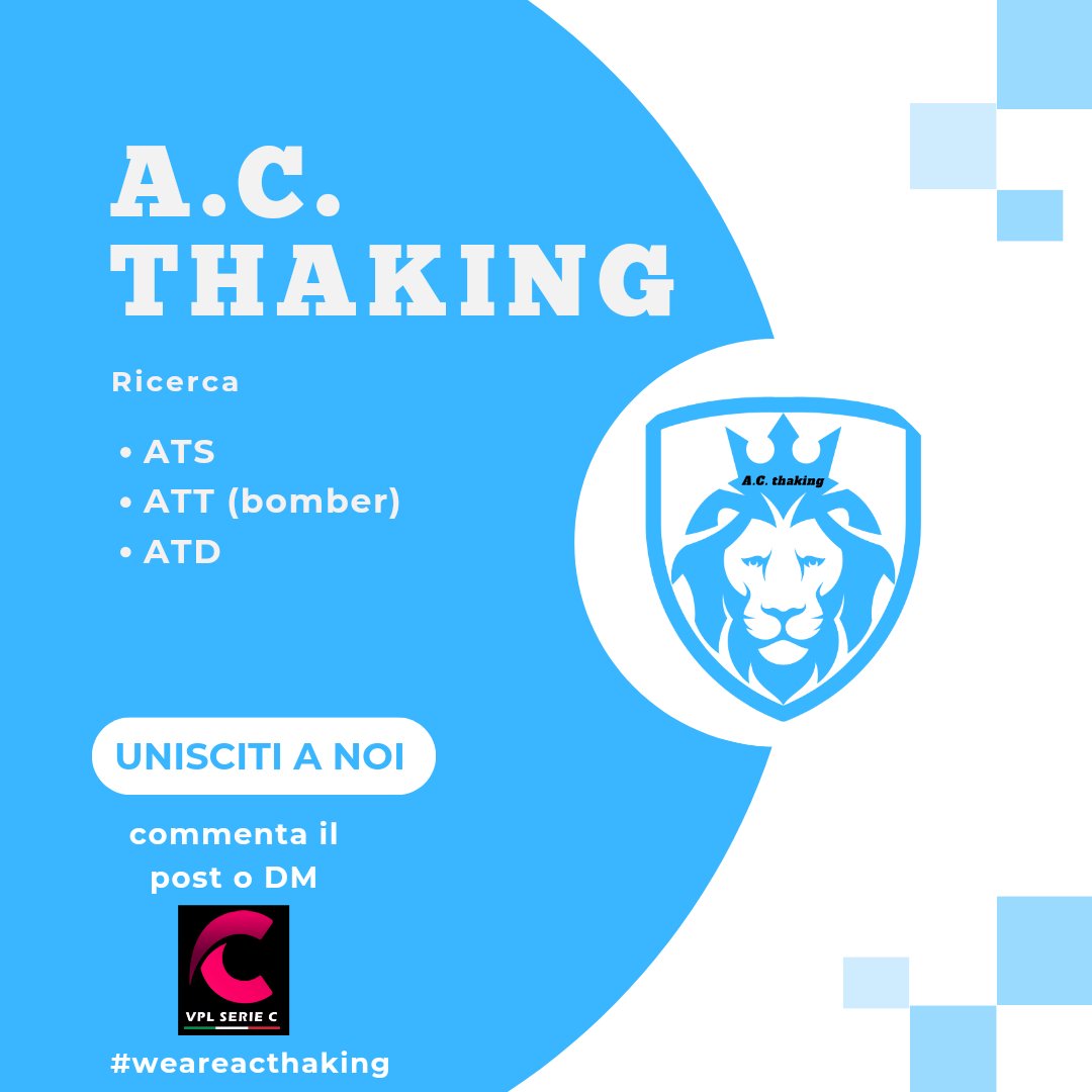 acthaking's tweet image. ⚪🔵AC thaking ⚪🔵

Ricerca ATTACCANTI 🦁🦁🦁

☑️Età +25
☑️Gradita esperienza minima
☑️Livello bot +70
☑️Serietà
☑️Cuffia obbligatoria

@QuiVPL
@HouseOfProClub
@ProClubsRTweets
@pctransfermarkt