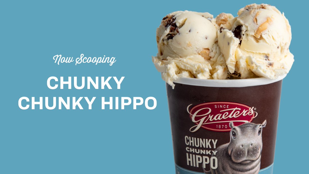 graeters's tweet photo. Say Farewell: Limited Time Return 
✨Chunky Chunky Hippo✨
We've brought back this fan favorite one last time! Enjoy a scoop of roasted, salted peanuts and milk chocolate caramel truffles in our toffee ice cream. https://t.co/6tciEkiFQP