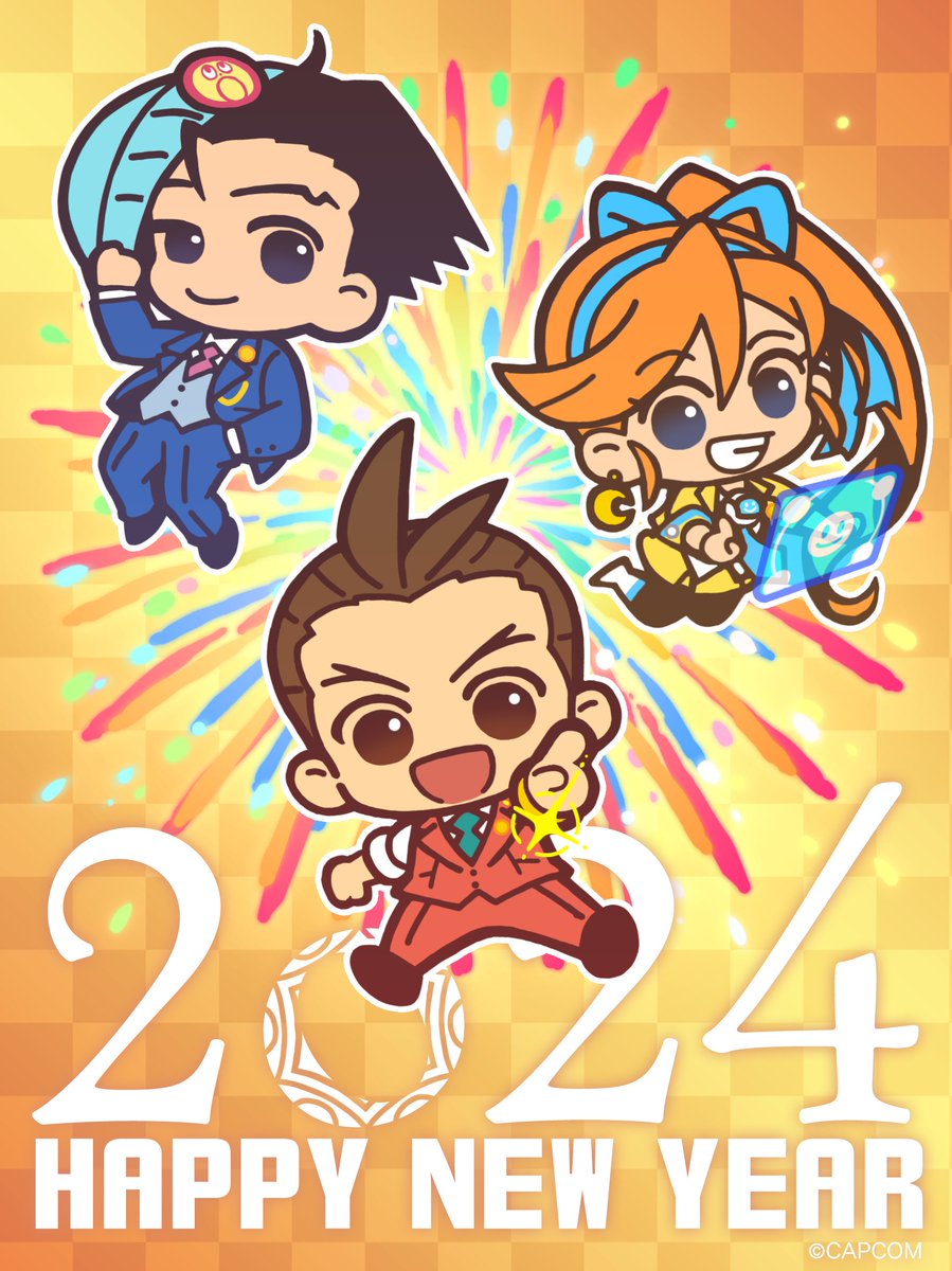 aceattorneygame's tweet photo. HAPPY NEW YEAR!!
*ahem*
Looks like the Chords of Steel training is paying off!
Apollo, Athena, and Phoenix wish you a Happy New Year and a turnabout to a 2024 full of potential! https://t.co/KXKKrwG4VI