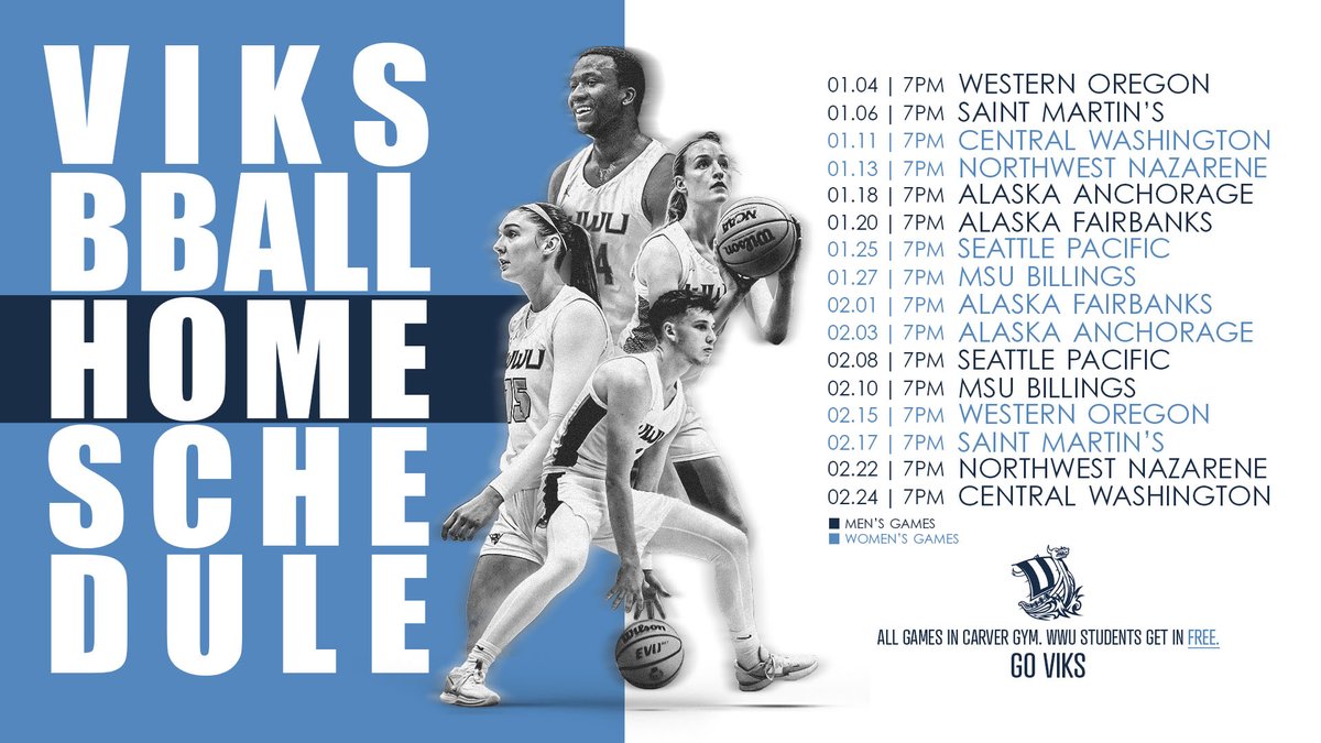 Do we have a heck of a 2024 lineup for you! Carver Gym will be rocking all winter long so be sure to get her early and be loud as we root on @WWUHoops and @WWUbasketball to victory! GO VIKS!