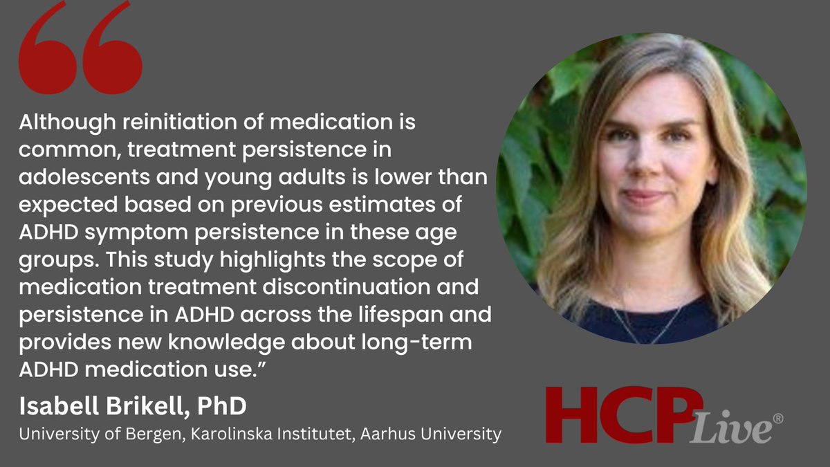 HCPLive (@hcplivenews) on Twitter photo A new study, led by Isabell Brikell, PhD, <a href="/UiB/">Universitetet i Bergen</a>, <a href="/karolinskainst/">Karolinska Institutet</a> <a href="/AarhusUni_int/">Aarhus University</a> found young adults are more likely to discontinue ADHD medication within 5 years than children.
hcplive.com/view/young-adu⦠A new study, led by Isabell Brikell, PhD, <a href="/UiB/">Universitetet i Bergen</a>, <a href="/karolinskainst/">Karolinska Institutet</a> <a href="/AarhusUni_int/">Aarhus University</a> found young adults are more likely to discontinue ADHD medication within 5 years than children.
hcplive.com/view/young-aduā¦