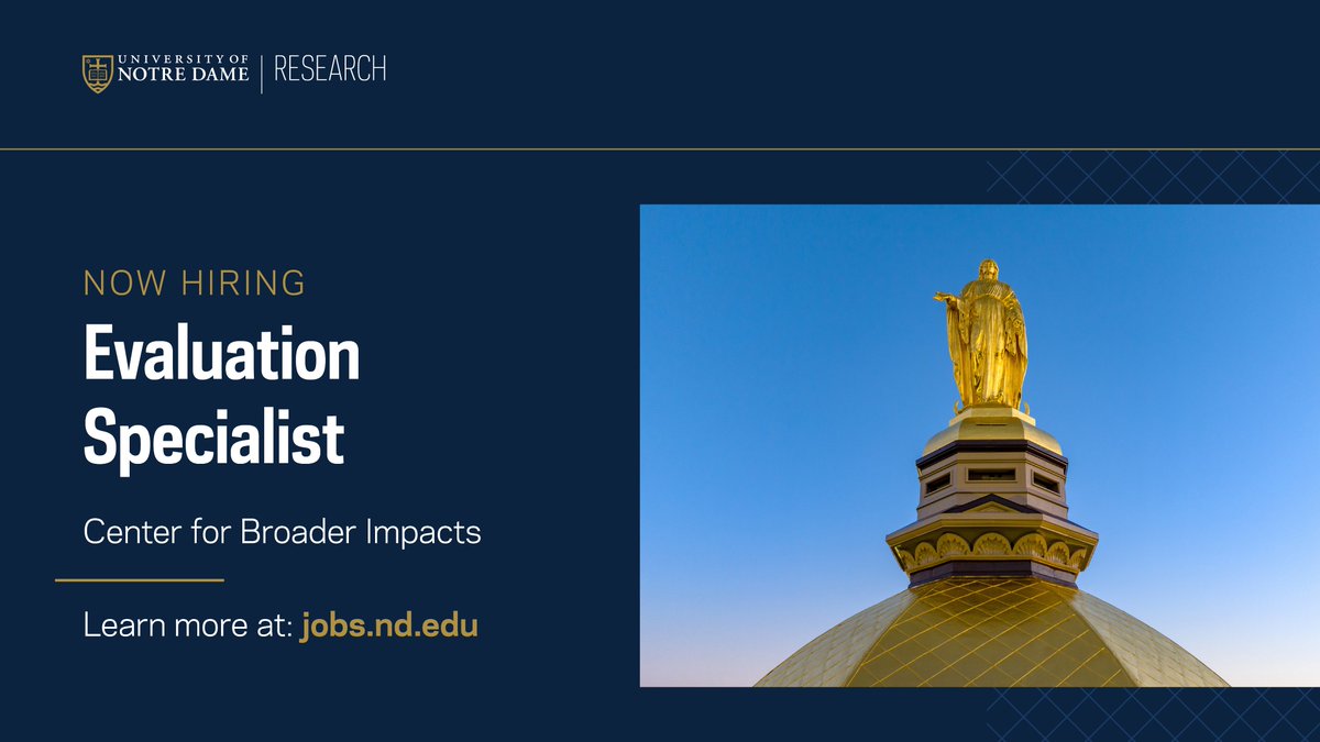 It's the start of a new year - and no better time to think about joining our team at the Center for Broader Impacts! We're looking for an Evaluation Specialist to work with us and the fantastic faculty &amp; researchers at Notre Dame: jobs.nd.edu/postings/32976
