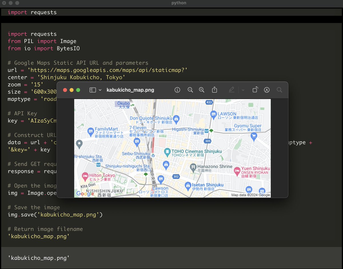 izag82161's tweet image. ひさびさに #OpenInterpreter を使用。地図の作成依頼をしたらGoogle MapのAPI呼び出しからPythonライブラリのダウンロードとインストールまで一気に進みあっさりと地図を作成・表示してくれた。リリースされたばかりの頃と比べて格段と使いやすくなってて既に実用レベル