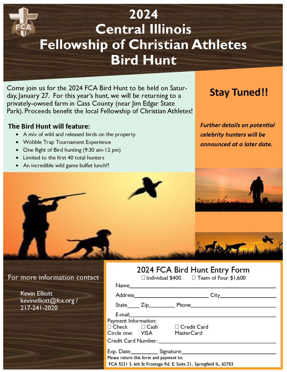 CentralILFCA's tweet photo. The 2024 FCA Bird Hunt is JUST around the corner!

🚨ONLY TWO TEAM SPOTS LEFT🚨

🗓️Saturday, January 27

⏰8am - Hunters Arrive

📍Private Farm in Cass County (Near Jim Edgar State Park)

Questions: kevinelliott@fca.org https://t.co/vYxCIoG7jJ