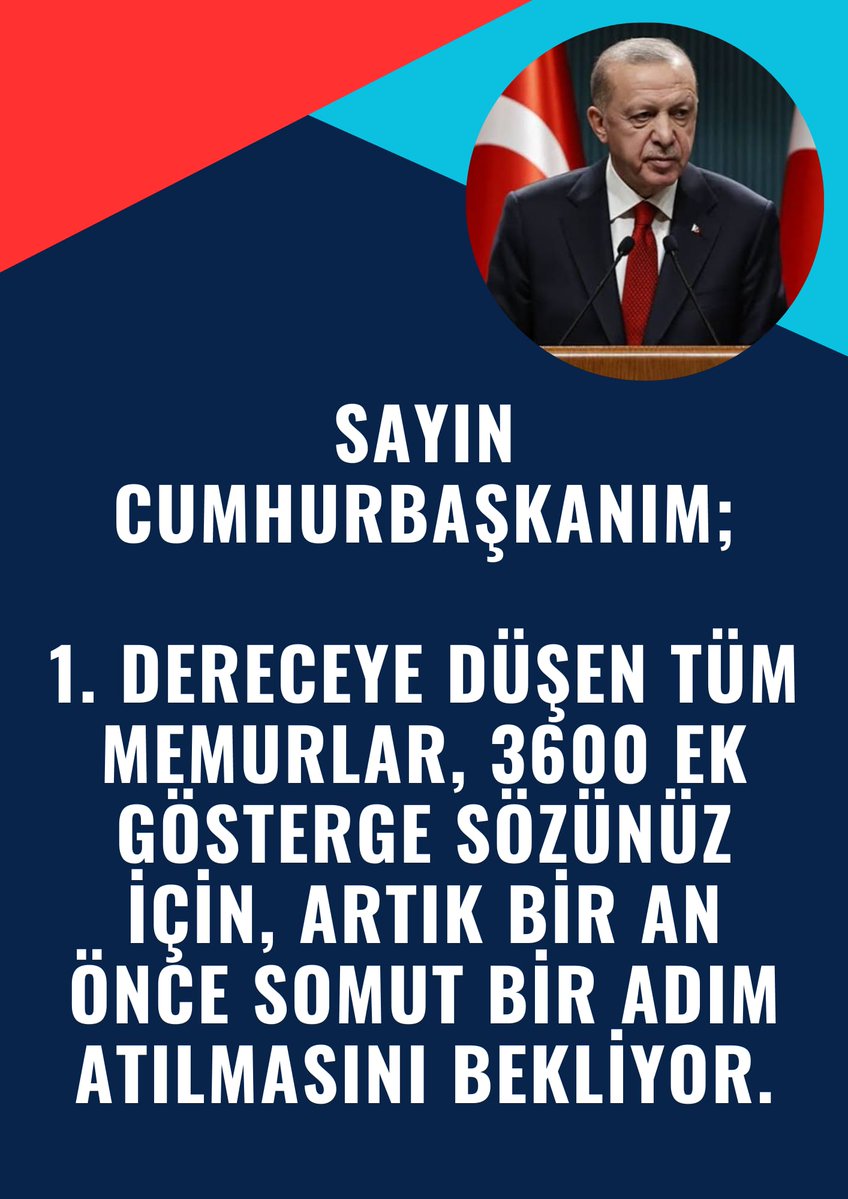 Sn Cumhurbaşkanım #BirinciDereceye3600 Ek Gösterge İçin Genel Seçim Öncesi Söz Verdiniz. Yerel Seçime Geldik. Bekliyoruz.. Helalleşelim. Sandığa Kalmasın 
<a href="/RTErdogan/">Recep Tayyip Erdoğan</a>
<a href="/memetsimsek/">Mehmet Simsek</a>
<a href="/isikhanvedat/">Prof. Dr. Vedat Işıkhan</a>
<a href="/eczozgurozel/">Özgür Özel</a> <a href="/avabdullahguler/">Abdullah Güler</a> <a href="/erkanakcay45/">Erkan Akçay</a>
<a href="/55erhanusta/">Dr. Erhan Usta</a>
<a href="/OnderKahveci/">Önder Kahveci</a>