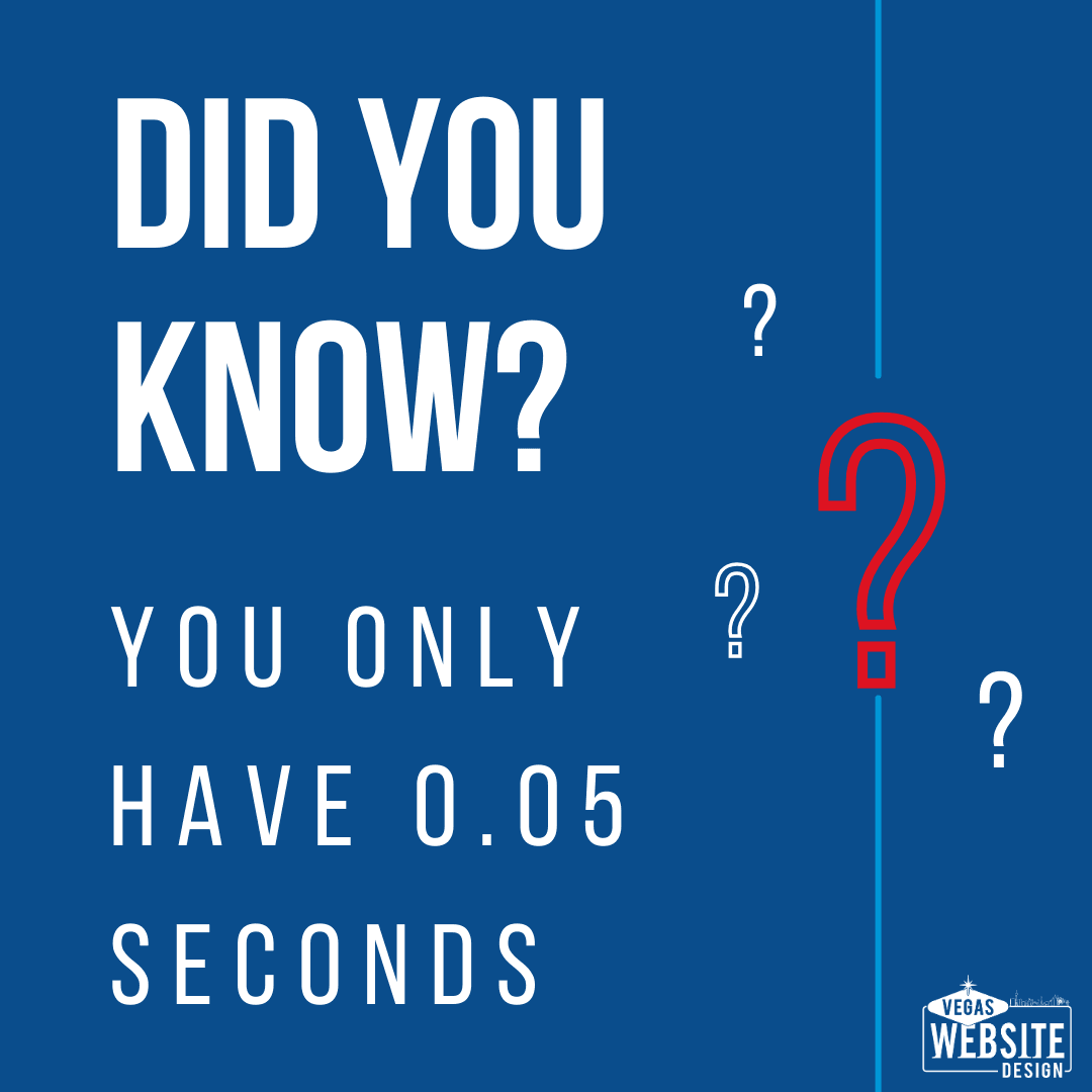 VegasWebsite's tweet image. First impressions are made in 0.05 seconds! Make sure your website design appeals visually and is easy to use to catch attention and keep visitors engaged. #WebDesignFacts #DidYouKnow 💻✨