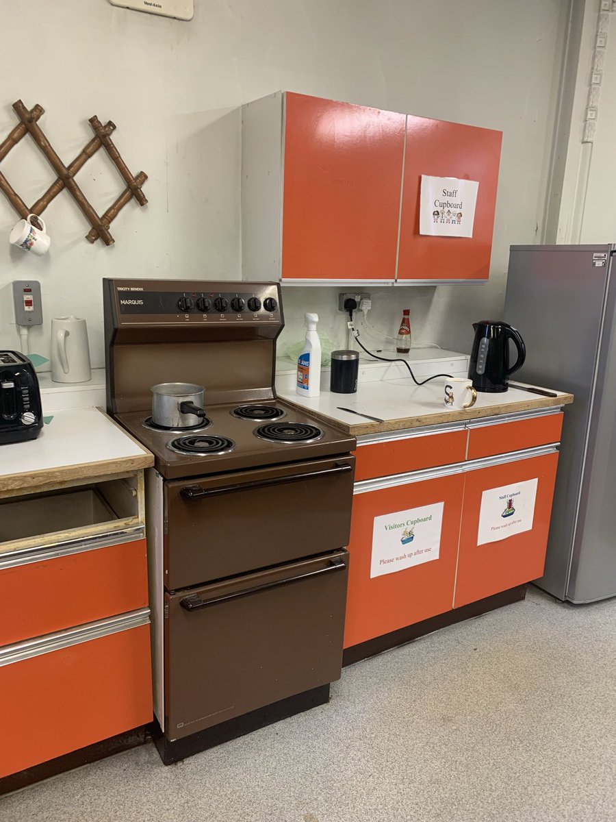 macinnes_neil's tweet image. So when I visited #Chorlton @MancLibraries I wondered if there is a museum that would want this kitchen .. it reminds me of my mums house in the 70s (minus the notices on the cupboards obv)