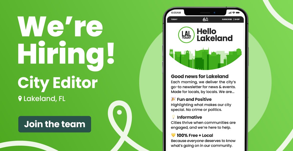 We're hiring a City Editor to plan, write, edit, and publish the most relevant and engaging daily content about Lakeland. This person is passionate about storytelling, news, and the city we call home.

See details + apply: app.trinethire.com/companies/3103…