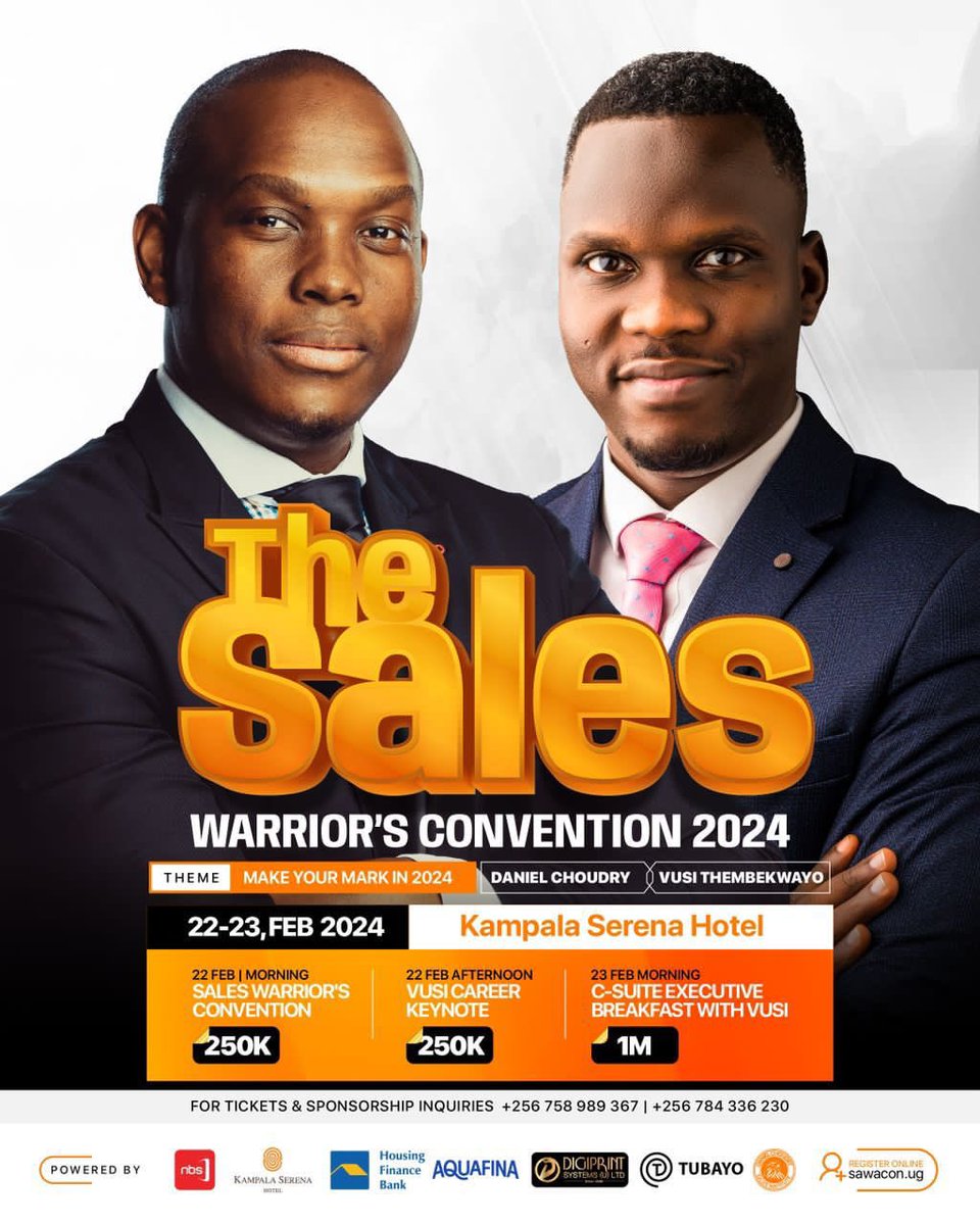 Elevate your sales career to new heights! Secure your tickets to #SAWACON24 to uncover insider tips from industry titans @ChoudryDaniel & @VusiThembekwayo on mastering sales and business success. Don't miss out on this game-changing event! 🔗tubayo.com/events/6568b6c…