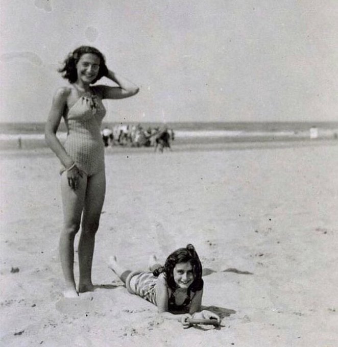 Anne Frank photographed with her sister Margot at the beach in Zandvoort, Netherlands, in 1940. Margot was the elder sister of Anne, and according to Anne’s diary, she also had kept a diary of her own, but no trace of it has ever been found. She died in the…