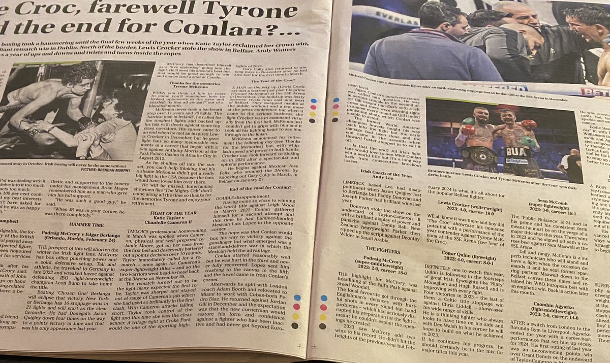 Well informed review of our boxing scene from ‘23 to ‘24 by Andy Watters in today’s Irish News. Some staples sadly passed away, a few tough careers and decisions to hang up the gloves, many others heading into career defining new year with couple of fighters chasing title breaks