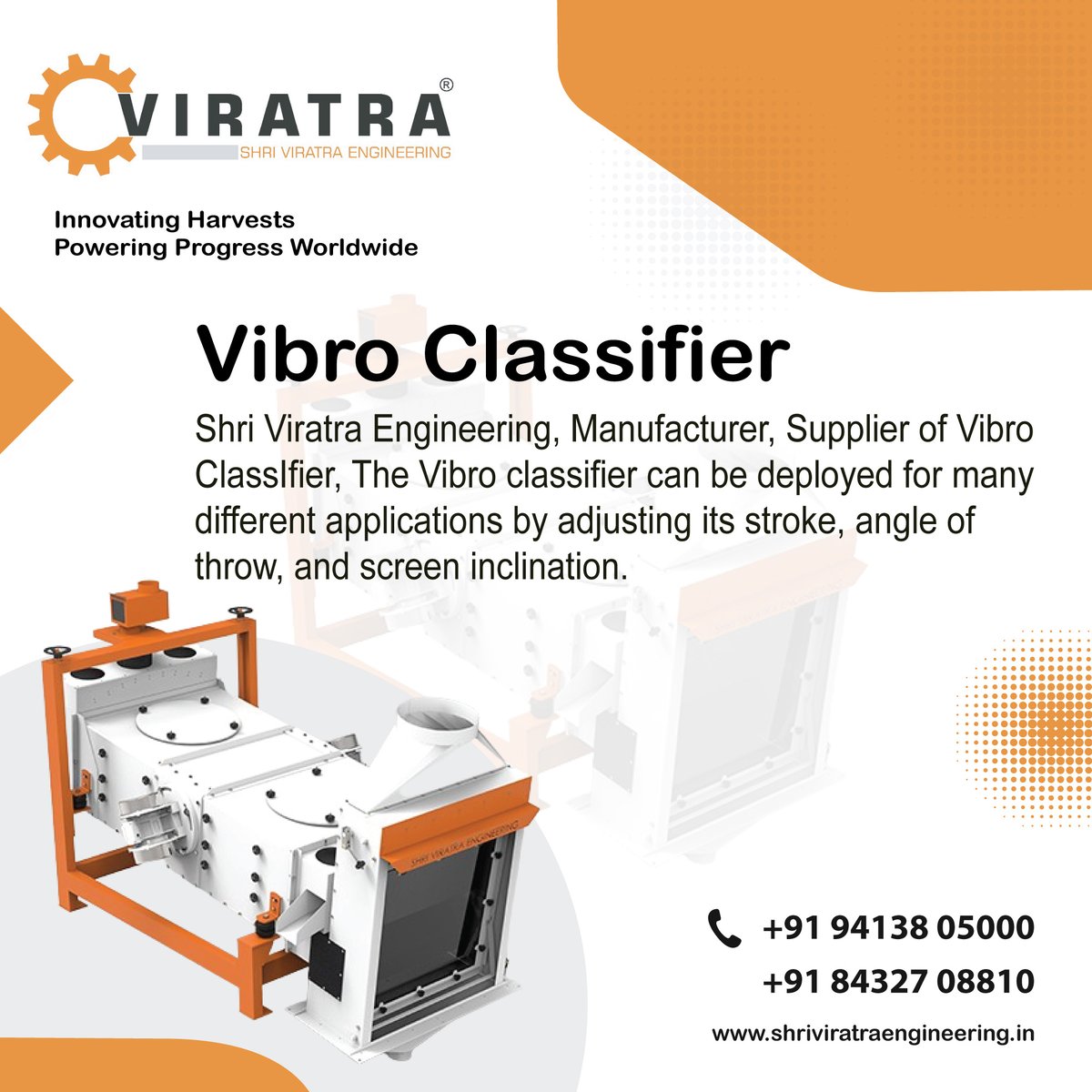 shriviratra's tweet image. Shri Viratra Engineering, Manufacturer, Supplier of Vibro ClassIfier, The Vibro classifier can be deployed for many different applications by adjusting its stroke, angle of throw, and screen inclination.

#vibroclassifiermachine #vibroclassifier #shriviratraengineering