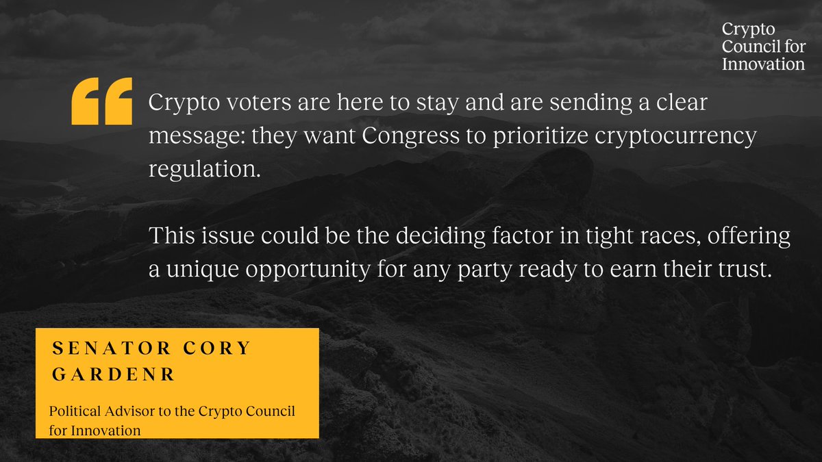 6/ This means there is a bipartisan opportunity. Both parties can gain from addressing crypto. According to Senator @CoryGardner: