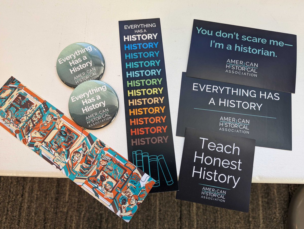AHAhistorians's tweet photo. Heading to San Francisco for #AHA24? Pack your favorite history swag to wear during the meeting! And be sure to swing by the AHA's booth in the exhibit hall (#302) for some AHA swag to add to your collection. https://t.co/N0c5ifUyDM
