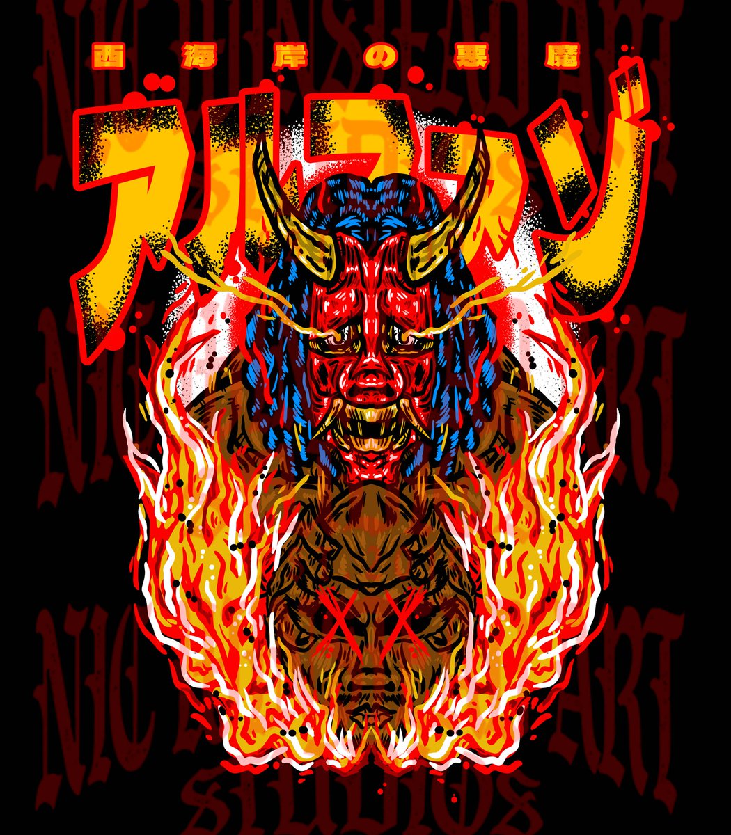 sfsstudios1's tweet photo. "Demon of the West Coast" First piece of 2024! Happy for @the_alphazo and his great success in Japan. We all can't wait till he comes back to @WCProOfficial to win some gold!
#alphazo
#onimask
#wrestlingshirt
#wrestlingdesign
#graphicdesign
#Demon
#westcoastprowrestling https://t.co/Wdwfdw9r31