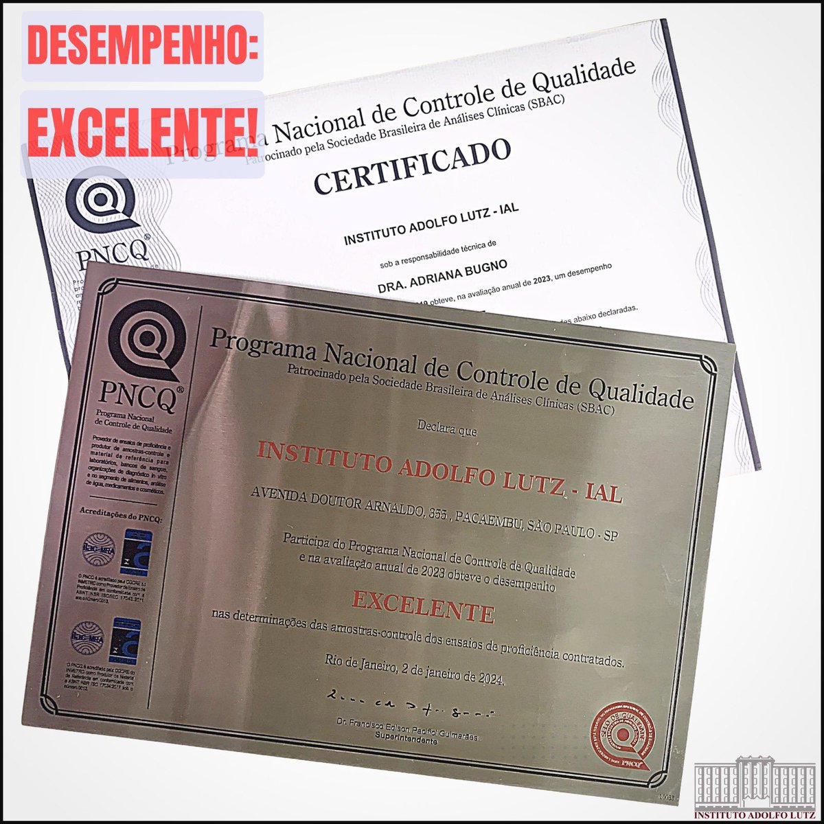 IALutz's tweet photo. E começamos o ano com a super notícia de que, por mais um ano, o #IAL recebe declaração de que obteve desempenho EXCELENTE no Programa Nacional de Controle de Qualidade, patrocinado pela Sociedade Brasileira de Análises Clínicas!
#LACEN #SaudePublica #VigilanciaemSaude https://t.co/4Np5IWeumR