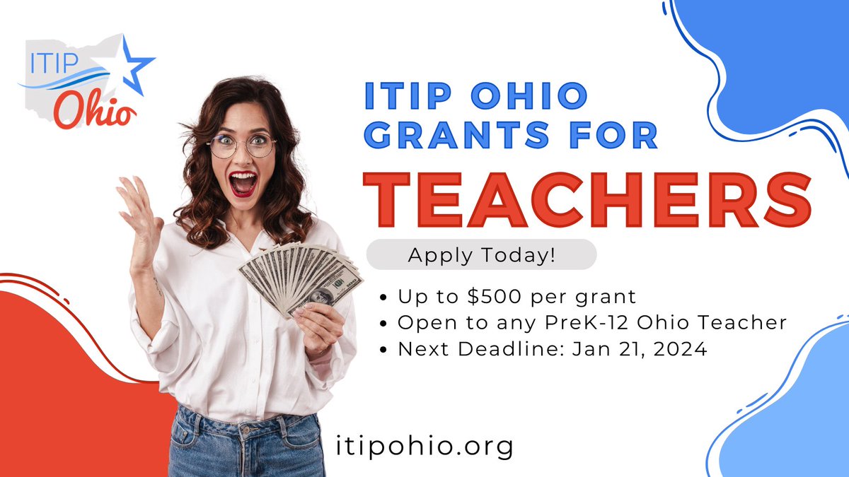 itipohio's tweet photo. ITIP invites all Ohio PK-12 teachers to submit a technology-infused lesson plan that you hope to enhance with some revisions and additional resources provided by the grant. The  deadline for the current grant cycle is January 21, 2024. https://t.co/fO6Pfp4nnn https://t.co/J5tXHHuTrS