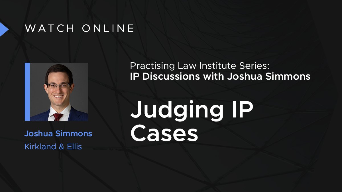 Season 3 of @PractLawInst’s IP Discussions with <a href="/joshualsimmons/">Joshua L. Simmons</a> begins with a roundtable of U.S. judiciary members discussing various IP issues, advice for litigants presenting their cases in court and anecdotes from their years of judicial service. pli.edu/programs/ip-di…