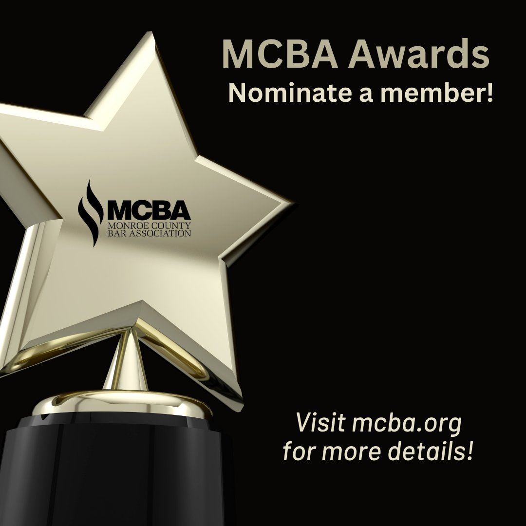 MonroeCountyBarAssoc (@mcba_ny) on Twitter photo Happy New Year! It's time to nominate a colleague for a 2024 MCBA Award! The Awards Committee is seeking nominations for a variety of awards. Information can be found on the MCBA website here: lnkd.in/er75g7Tt. For the nominations form, click here: lnkd.in/ex7fpjqc. Happy New Year! It's time to nominate a colleague for a 2024 MCBA Award! The Awards Committee is seeking nominations for a variety of awards. Information can be found on the MCBA website here: lnkd.in/er75g7Tt. For the nominations form, click here: lnkd.in/ex7fpjqc.