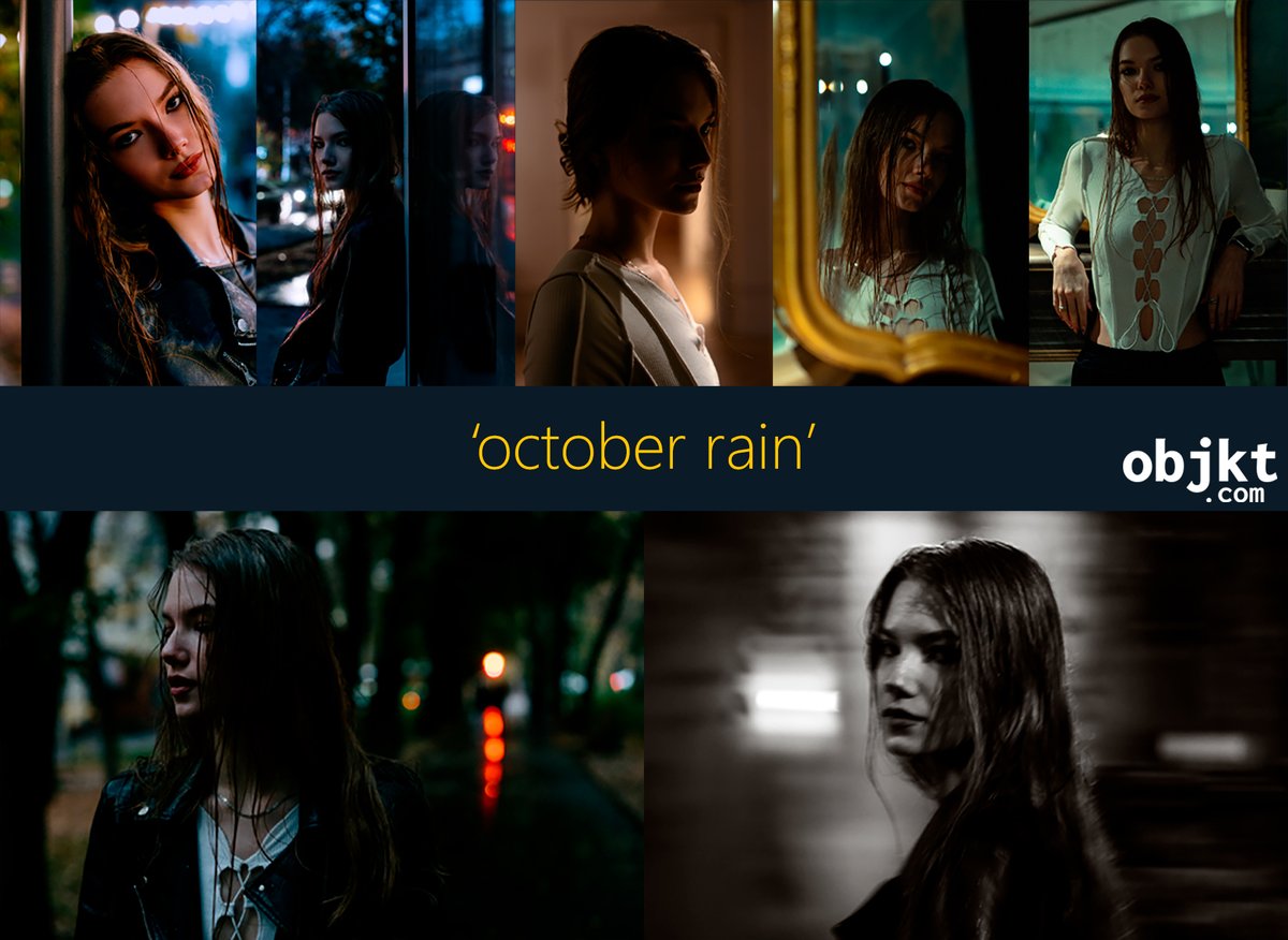 My new series "october rain" is now live on <a href="/objktcom/">objkt</a> 📸

This series with Angelina i have made during my trip to Almaty. It was raining whole day but it was even better 💙

7 photos 
3 - 7 edition // 5 $xtz
2 - 15 editions // 2.5 $xtz
2 - 1v1 // 30 $xtz

#objktcom  
Links⬇️
