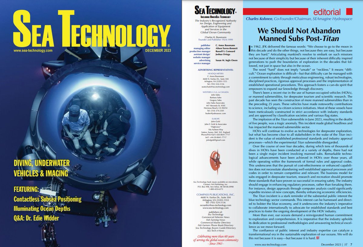 SEAmagine's tweet photo. SEAmagine had the honor of writing the editorial for the December edition of Sea Technology Magazine. https://t.co/5AHKsniUj9
#seamagine #submersibles #submarines #subs #subsea #deepsea #marinebiology #superyachts #aurora #hydrospace #DeepDive   #seatechnology #titan #Titanic https://t.co/To03mBUbbd