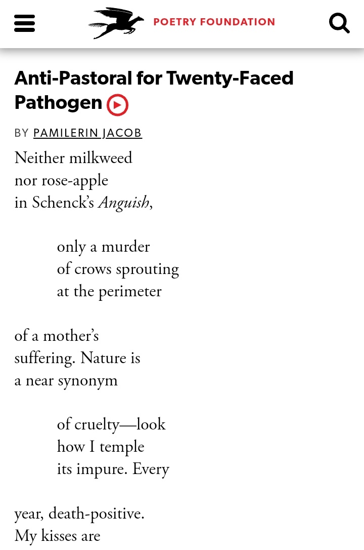pamilerinjacob's tweet image. Got a poem in the new issue of @PoetryFound, buoyed by one of my favourite paintings (Anguish by August Friedrich Schenck)
Read here:
poetryfoundation.org/poetrymagazine…