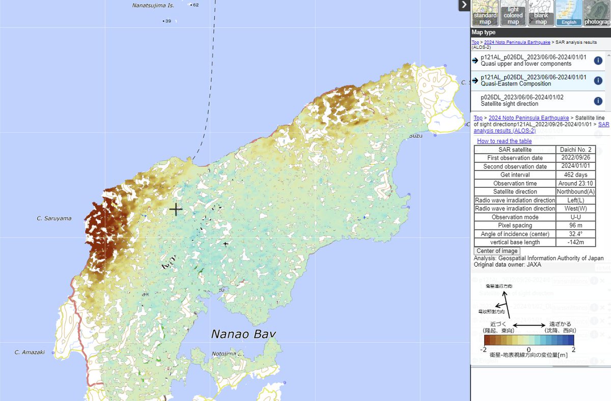 mildthing99's tweet image. Ground deformation by Geospatial Information Authority of Japan (GSI) using @JAXA_en data #SwipeMap #JapanEarthquake2024 #NotoEarthquake #IshikawaEarthquake #SeismicInterferometry #TectonicHazards 
tinyurl.com/39ntwan5