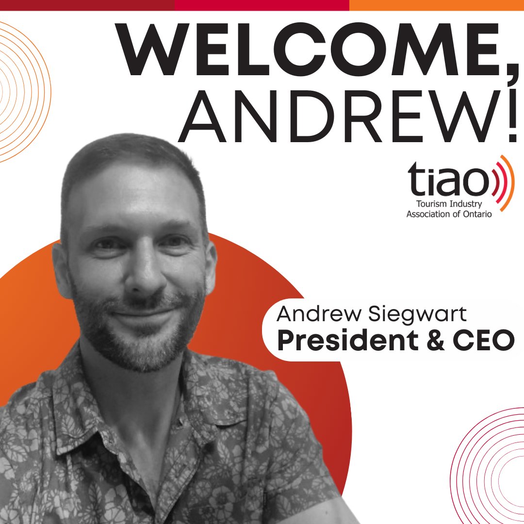 TIAOntario's tweet image. The Tourism Industry Association of Ontario (TIAO) is excited to announce the appointment of Andrew Siegwart as its new President &amp;amp; CEO, effective January 21, 2024. Mr. Siegwart, a seasoned professional with a proven track record in leadership, advocacy, and community development…