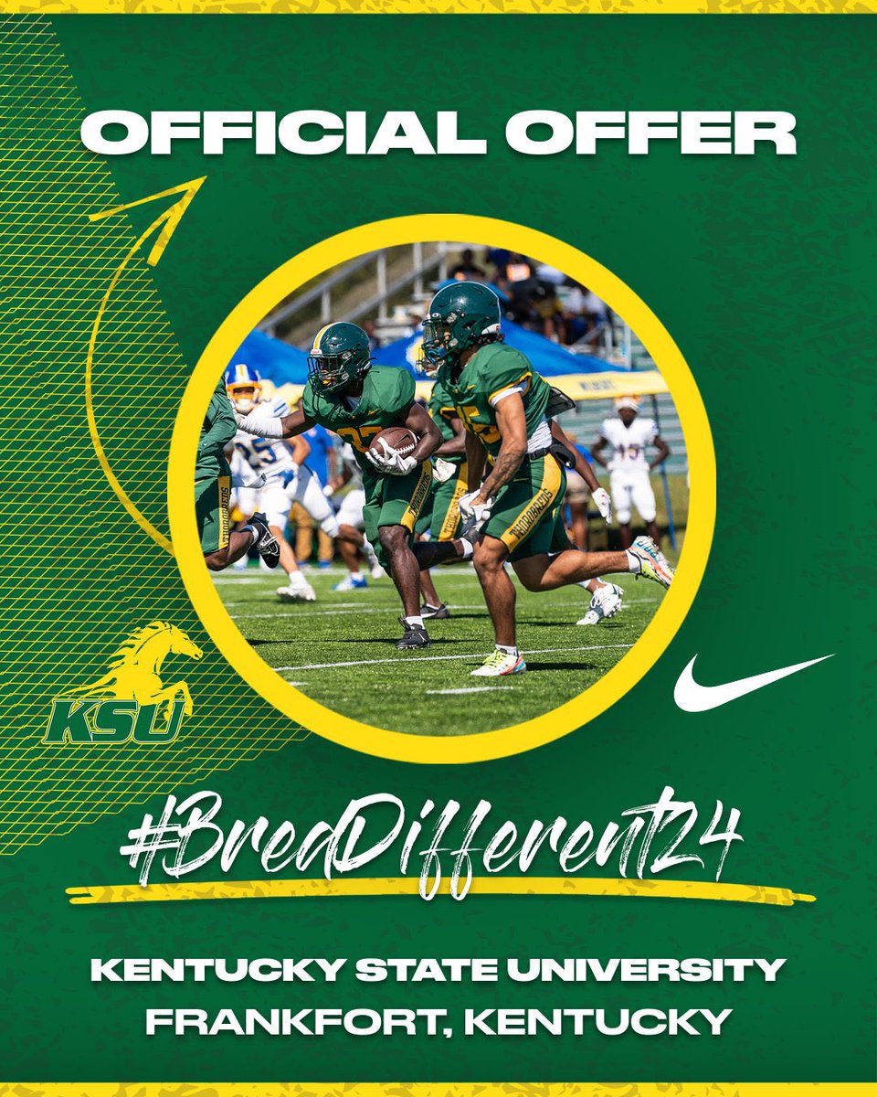 MalikGrizzard's tweet photo. I WALK WITH THE LORD!!! THANK YOU FOR YOUR BLESSINGS
Kentucky State University offered๐๐พ๐๐พ
@KYSUFB @F_Huggins80 @Ttown_FB @CSmithScout @NatlPlaymkrsAca @NCEC_Recruiting @TNGridironScout @CoachTBarr @Hunter_DeNote @NP_Recruiting @Coach_Marin3 @shaynep_media https://t.co/tyMCaNnOzR