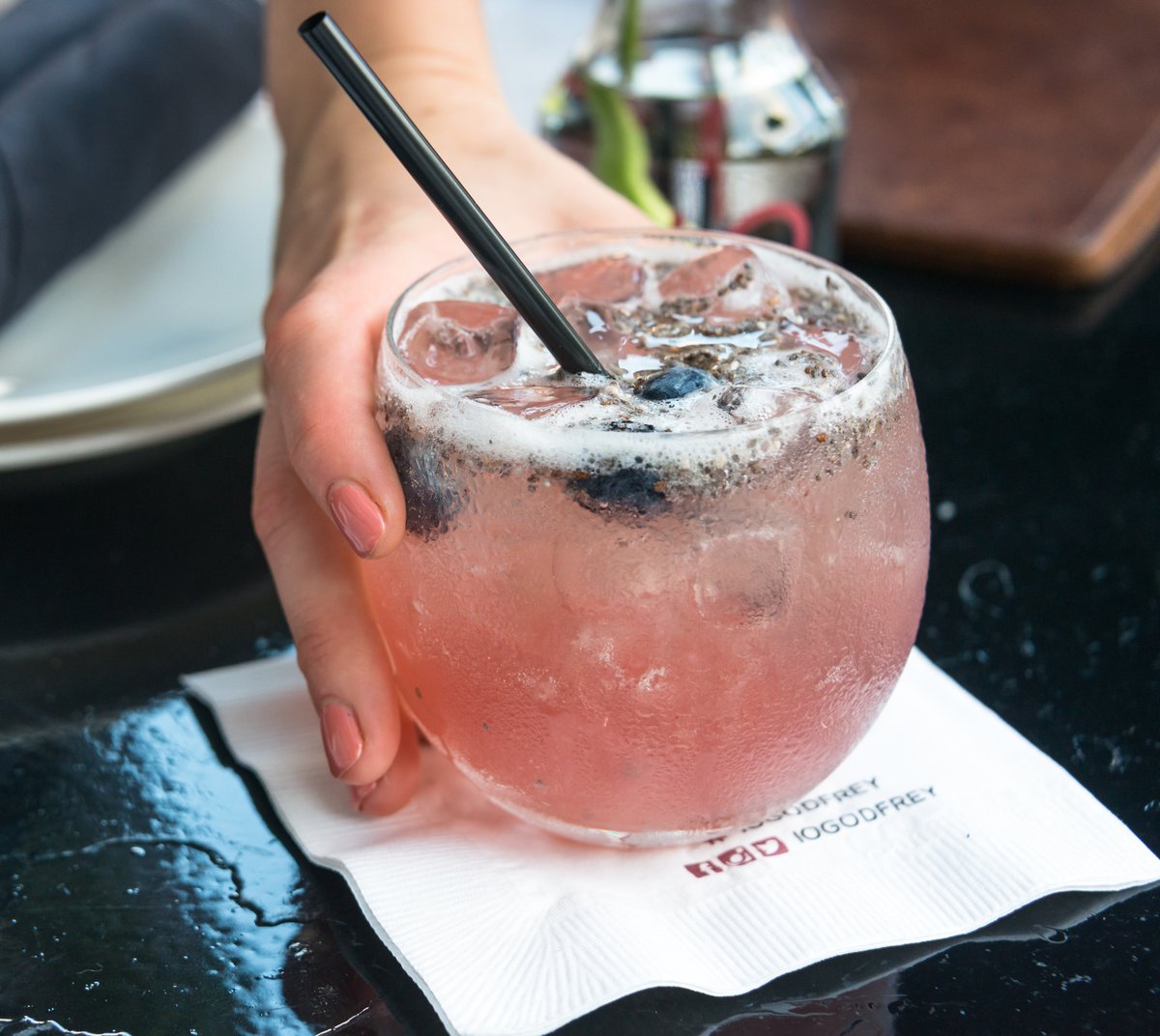 iogodfrey's tweet photo. Dry January? We have some great mocktails - like the Peach Out with blueberry, yucca peach tea, muddled agave, rosemary, club soda &amp; chia seeds. https://t.co/FYkNeogpKw