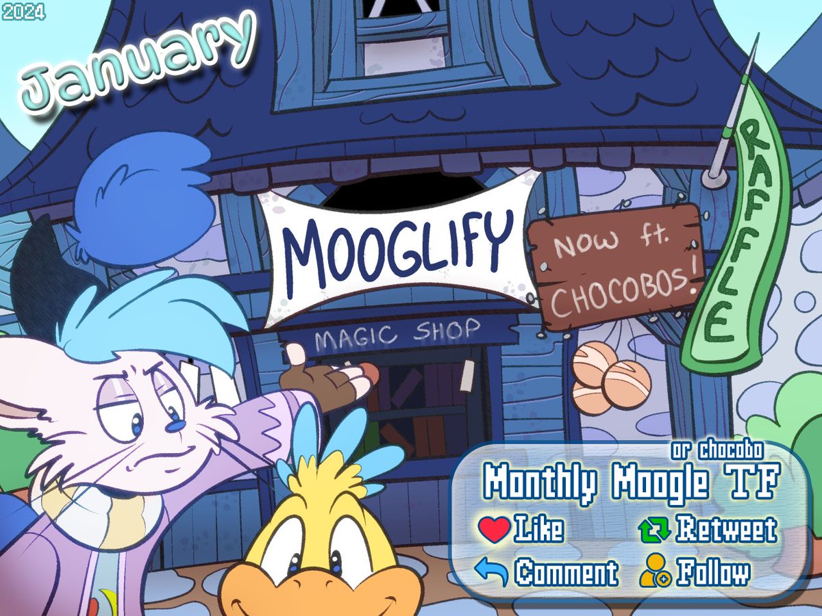 Erakir (@erakir) on Twitter photo Here we go! Jan. TF Raffle, start!
Hey wait! That bird defaced my shop! That means...
Get a character mid-TF/post-TF into an Ivalice moogle OR a chocobo, courtesy yours truly, kupo!
More detailed rules below!
Done by <a href="/Thetrevorfox/">Starkitty Trevor</a>
Ends Jan 7, 12:00AM CST
(1/2) #TFTuesday Here we go! Jan. TF Raffle, start!
Hey wait! That bird defaced my shop! That means...
Get a character mid-TF/post-TF into an Ivalice moogle OR a chocobo, courtesy yours truly, kupo!
More detailed rules below!
Done by <a href="/Thetrevorfox/">Starkitty Trevor</a>
Ends Jan 7, 12:00AM CST
(1/2) #TFTuesday