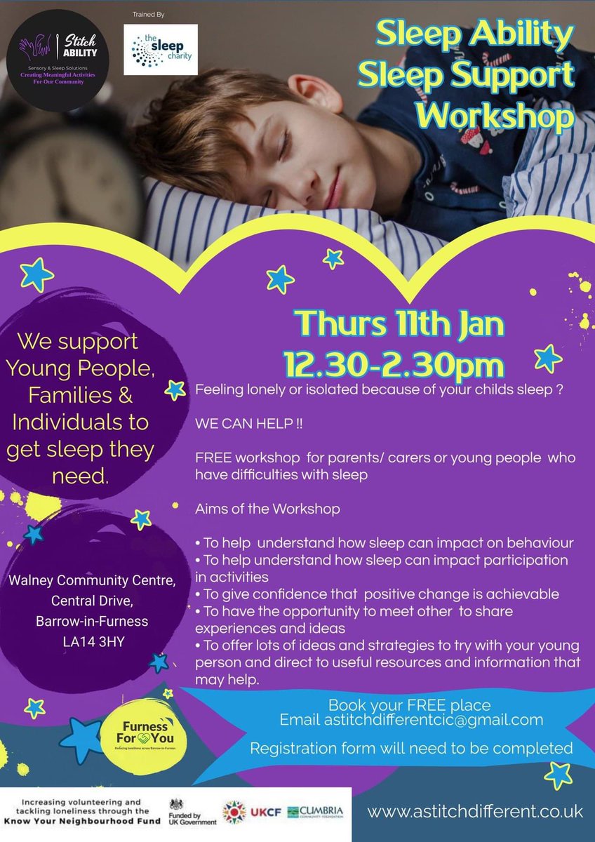 #sleep #workshop for #parents &amp; #carers Thurs 11th Jan <a href="/Youthability1/">YouthAbility Youth-Services</a> centre #barrowinfurness