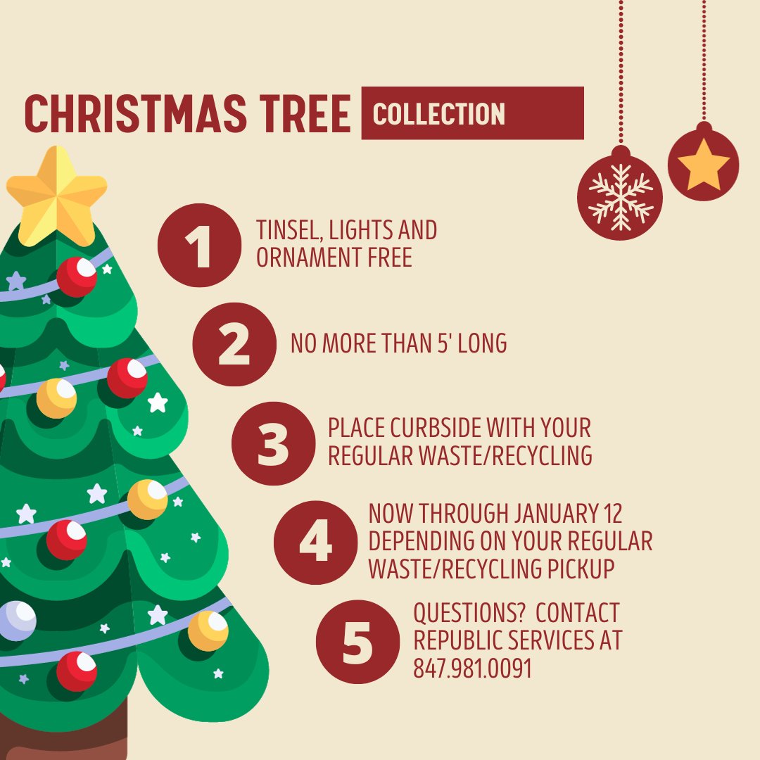 VOGHNews's tweet photo. As much as we hate to say it, it's time to #treecycle. Please remember these quick tips for getting rid of your Christmas Tree. Our friends at Republic Services will be collecting trees through January 12 (depending on when your waste collection occurs). https://t.co/e9KXpdEzgR