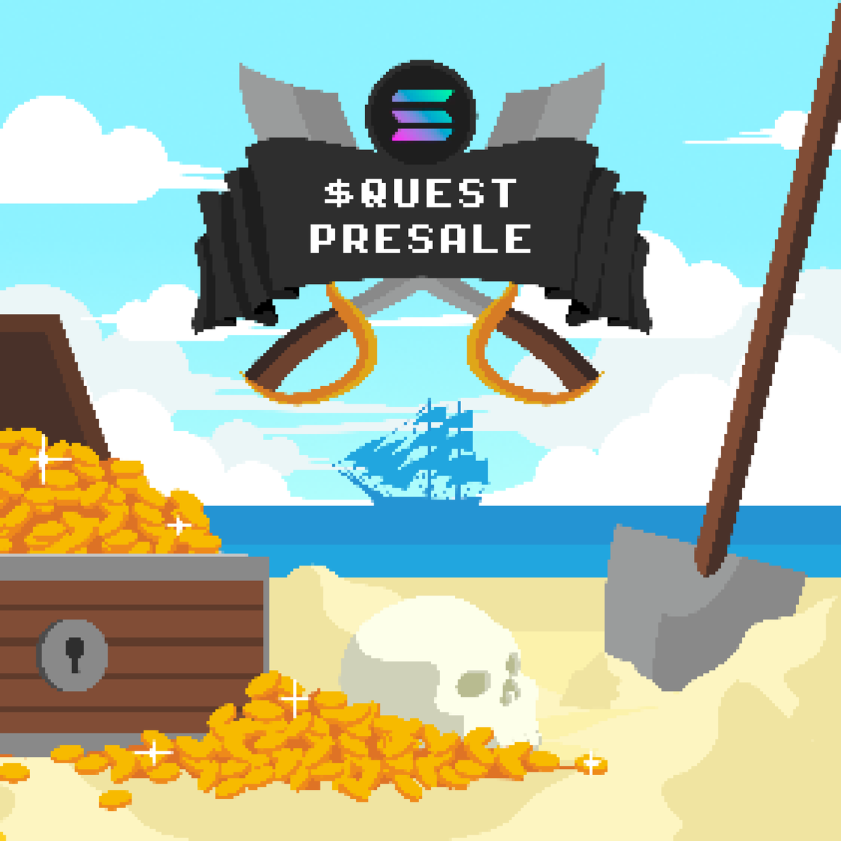 With the end of EPOCH 1, we'd like to announce our $SOL presale for $QUEST. 🏴‍☠️

Address: F81pJLS7gzo4oKaS35eFNU7Z2ueMrXpd4Ny2XzrZS6wS

Max: 5 SOL
Min: 1 SOL

- Only the first 1k wallets, rest is going to get a full refund.
We've structured this presale to reward investors