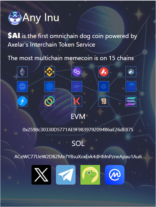 EmJCrypto's tweet photo. Any Inu $AI @AnyInuCoin 
" All I can say is I see a new shiba here. Definitely worth it "
🌎Website : https://t.co/v6Rk0rgq8o
📝Ca : Check comment.
🧾Tax : 0/0
💰Total Market Cap : $3.8M
#15chains #x1000GEM #anyinu #BSCGems #Bitcoin  #Binance #Ethereum #Solana #Base #arbitrum https://t.co/2oO3EHV61M