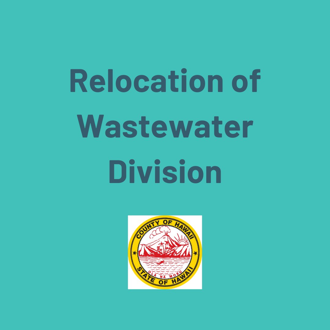 HiCountyCouncil's tweet photo. 1/2/24 IMMED REL MITCH D ROTH
Wastewater Div Dept of Envir Mgt relocate today 1/2/24 from Railroad Ave to 345 Kekūanāo‘a St, Ste 45, gnd fl Dept of Water Supply’s Waiākea Off. Plaza. #MEDIA CONTACT: Cyrus A.K. Johnasen, PIO, CoH, cyrus.johnasen@hawaiicounty.gov, 808.345.94341 https://t.co/eWigw8LPjq