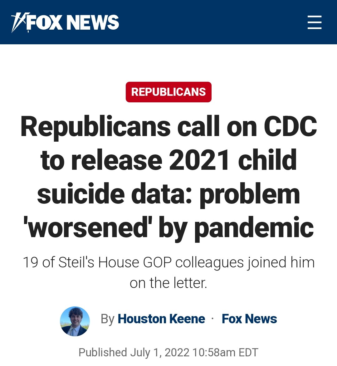 @JonathanFahey @NancyLapid - a hot story that pretty much every MSM prediction got wrong. Child Suicide went down during the pandemic emergency. Dr. Black is a literal suicidologist, and his DMs are open. Fox News made fools of themselves on it.